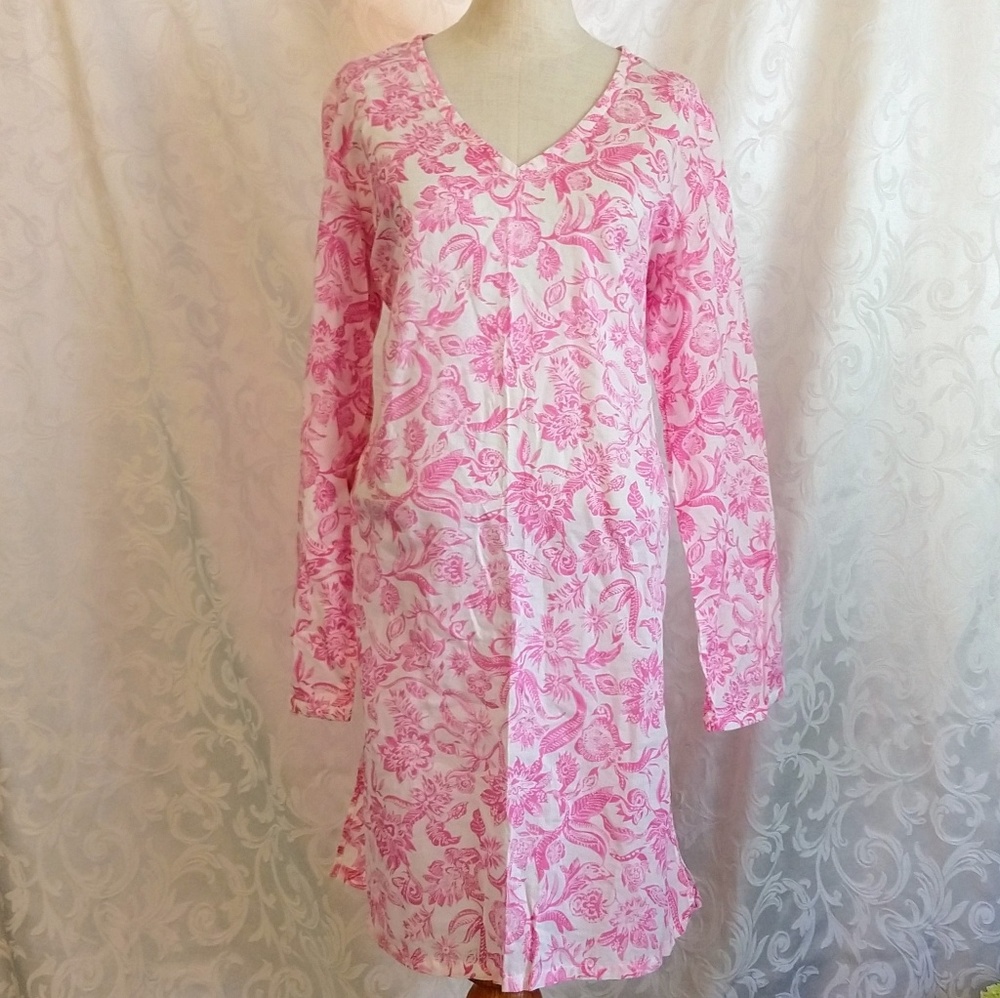 Lands' End Pink and White Beach Cover-up